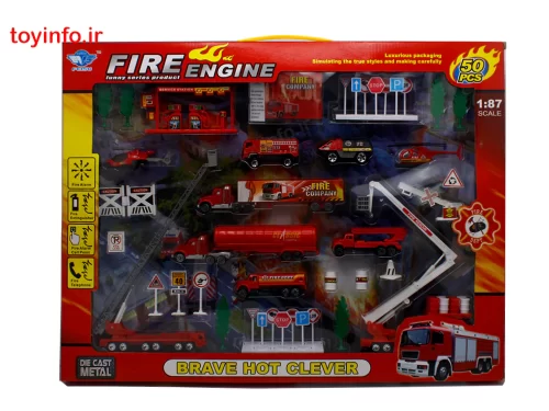 ست ماشین آتش نشانی در داخل جعبه بسته بندی