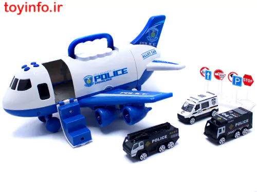 ست هواپیمای پلیس با ماشین فلزی کوچک و علائم راهنمایی