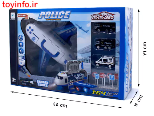 ست هواپیمای پلیس با ماشین فلزی کوچک و علائم راهنمایی