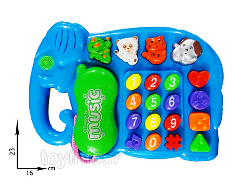 طول و عرض تلفن موزیکال با طرح فیل و دکمه های رنگارنگ