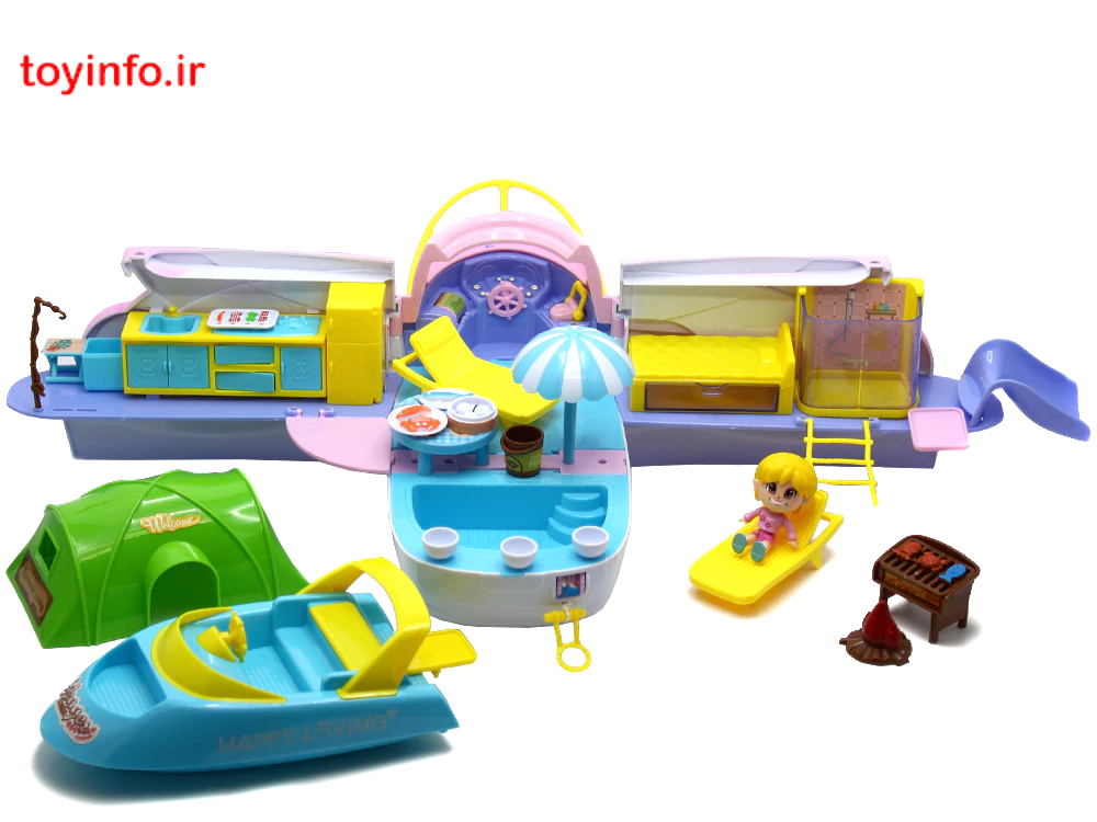 فرم باز شده کشتی تفریحی عروسکی به همراه قایق تندرو و سایر قطعات, فروشگاه آن لاین بازار اسباب بازی