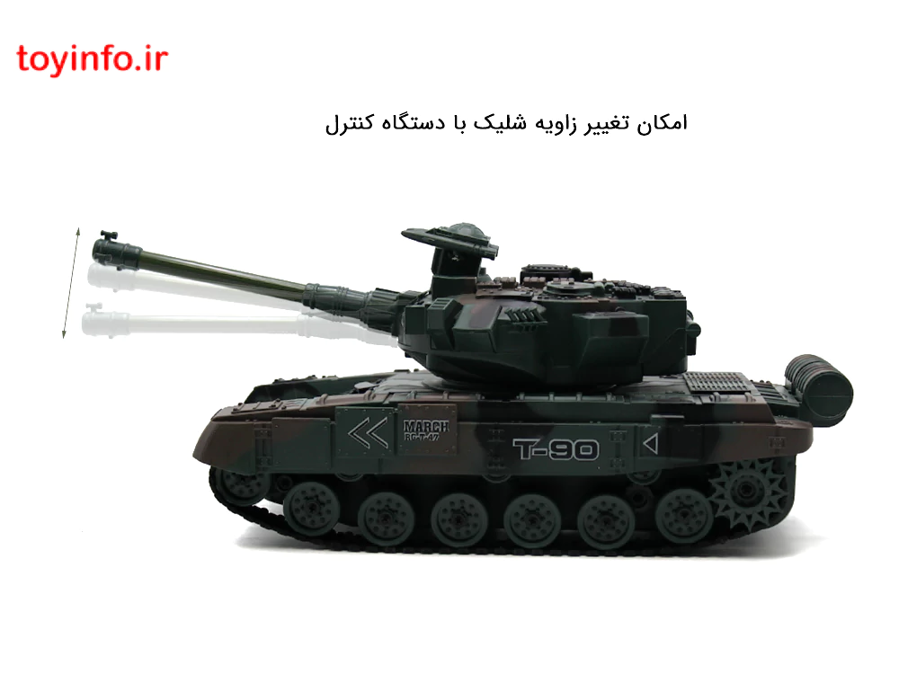 تانک کنترلی T-90 که می توان زاویه لوله آن را توسط دستگاه کنترل برای هدف گیری و شلیک دلخواه تغییر داد