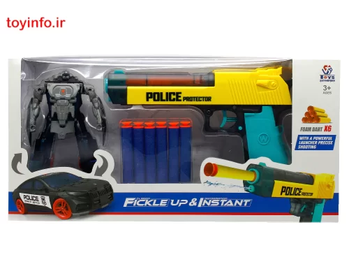خرید اسباب بازی تفنگ و ربات پلیسی زرد، فروشگاه اینترنتی بازار اسباب بازی
