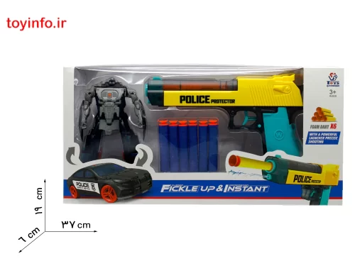 ابعاد بسته بندی جعبه تفنگ و ربات پلیسی، فروشگاه آن لاین بازار اسباب بازی