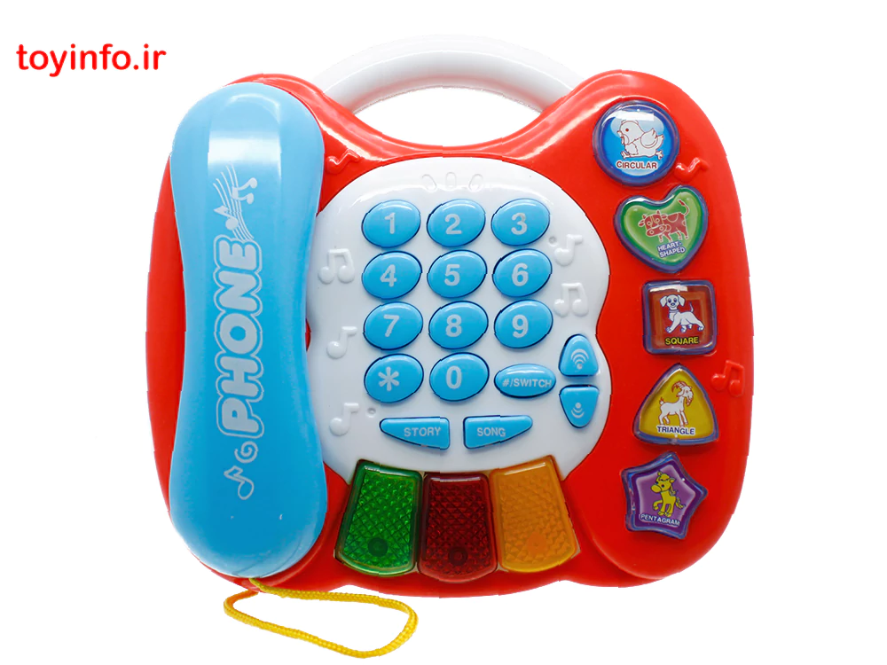 تلفن رنگارنگ موزیکال با رنگ قرمز و گوشی آبی, تلفن اسباب بازی