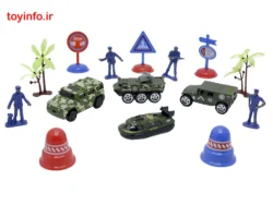 چیدمانی از اسباب بازی ست ماشین های نظامی