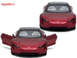 نمای رو‌به‌رو از اسباب‌بازی ماشین فلزی تسلا رودستر