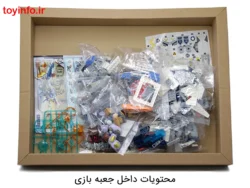 محتویات داخل جعبه لگو Heroes Assemble مدل MG301 شامل کیسه‌های وکیوم شده قطعات لگو و دفترچه راهنما