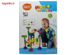 نمای روبه رو از جعبه اسباب بازی ساختنی لوله و توپک رنگی