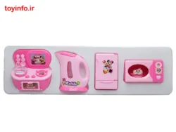 خرید و قیمت اسباب بازی لوازم خانگی 4 تکه شامل مایکروفر، یخچال، چای ساز برقی و اجاق گاز صورتی