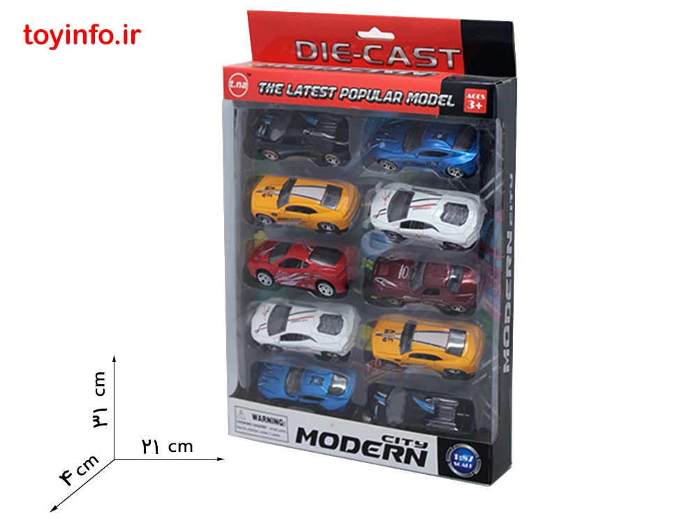 طول و عرض جعبه اسباب بازی ست ماشین فلزی اسپرت