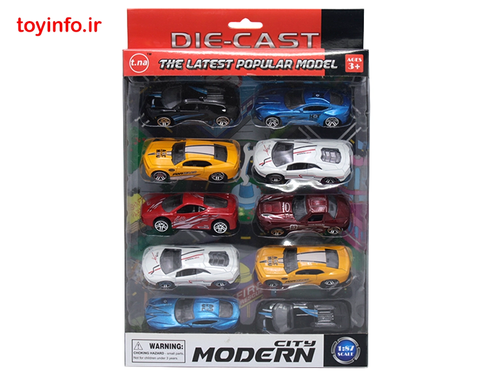 نمای رو به رو از جعبه اسباب بازی ست ماشین فلزی اسپرت