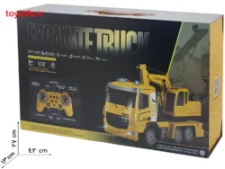 طول و عرض اسباب بازی کامیون حفاری کنترلی با تجهیزات جانبی داخل جعبه