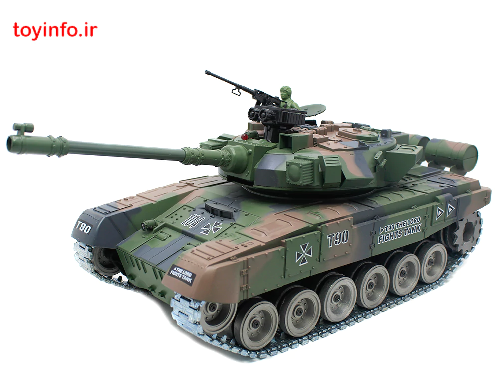 تانک کنترلی T90 با امکان چرخش برجک و تغییر زاویه لوله و شلیک گلوله، اسباب بازی جنگی تانک کنترلی